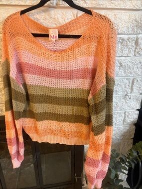 So Me Women's Striped Open-Knit Sweatet